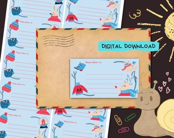 Diversión de invierno - Descarga digital en PDF - Imprima en casa, entregue las pegatinas en la dirección - Etiquetas forradas y sin forro - Tamaño 99 mm x 57 mm