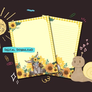 Burro - Descarga digital en PDF - Papel para escribir cartas a amigos por correspondencia - Hojas de papel para imprimir al instante - Incluye hojas rayadas y sin rayar