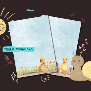 Patitos - Descarga digital PDF - Papel para escribir cartas Penpal A5 - Hojas de papel de notas imprimibles al instante - Forrado y sin forro incluido