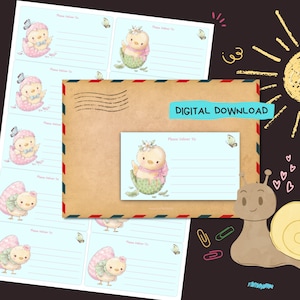 Eggy Chick - download digital em PDF - Imprima em casa e entregue no endereço adesivos - Etiquetas forradas e sem forro - tamanho 99 mm x 57 mm
