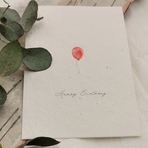 Einpflanzbare Karte | Geburtstagskarte | Happy Birthday | nachhaltig | handgemacht | Geschenk | minimalistisch | Luftballon