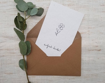 Einpflanzbare Karte | Einfach DANKE | Samenpapier | nachhaltig | handgemacht | Postkarte | minimalistisch | Blume