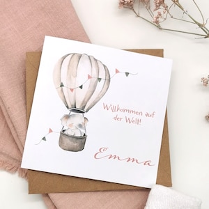 Karte zur Geburt | Glückwunschkarte | Willkommen auf der Welt | personalisierbar |  Klappkarte  | handgemacht | Heißluftballon