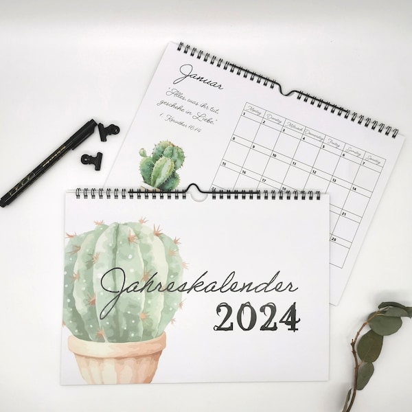 Wandkalender KAKTUS 2024 | Spiralbindung | christlich | Bibelverse zur Ermutigung | A4 und A3 | Jahreslosung