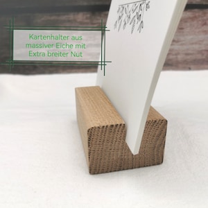 Kartenhalter aus Holz für Tischkalender | massive Eiche | extra breite Nut | handgemacht | recyceltes Holz | personalisierbare Größen