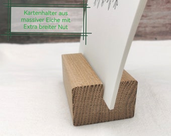 Kartenhalter aus Holz für Tischkalender | massive Eiche | extra breite Nut | handgemacht | recyceltes Holz | personalisierbare Größen