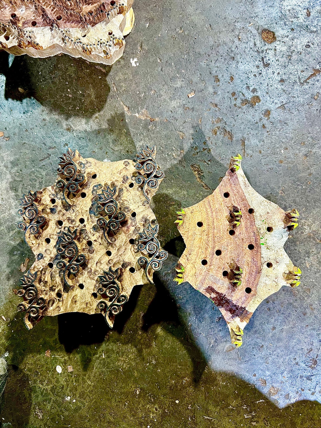 Two Color Printing Block Wooden Printing Two Color Stamp Floral Design ...