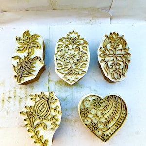 floreale Ottone francobolli in legno per la stampa di tessuti fai-da-te stampa di argilla, ceramica, henné, argilla artigianale