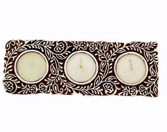 Large tea light holder border shape tealight holder for many purpose DIY decorative,festival gift, three tealight holder hand block tealight