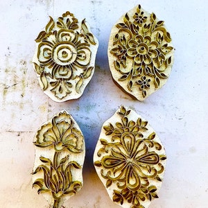 timbri in ottone e legno floreali fai da te per tessuto, argilla, ceramica, blocco di henné