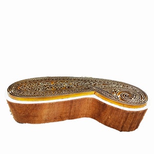 design lungo paisley, timbri in ottone in legno lungo design paisley, blocco di ottone intagliato a mano per la stampa di argilla fai da te, tessuto, carta, ceramica, batik
