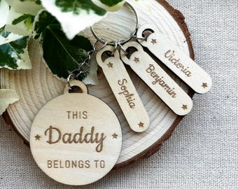 Personalised Wooden Keyring, 'This Daddy Belongs To' Custom Father's Day Gift