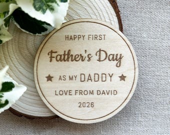 Personalised First Father's Day Wooden Magnet, Custom Keepsake & Gift for New Dad