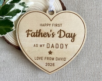 Personalised First Father's Day Hanging Plaque, Custom Wooden Keepsake for New Dad