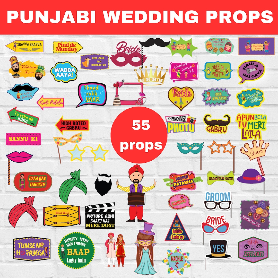 55 Punjabi Culture Themed Photo Props Desi Style, Party Signs, Wedding