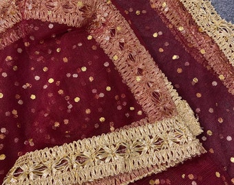 Gota Rukhsati net Dupatta Mahroon Scarf, Nikkah Brida Dulhan Shadi Pakistani Indian Wedding Veil Nikkah Mubarak