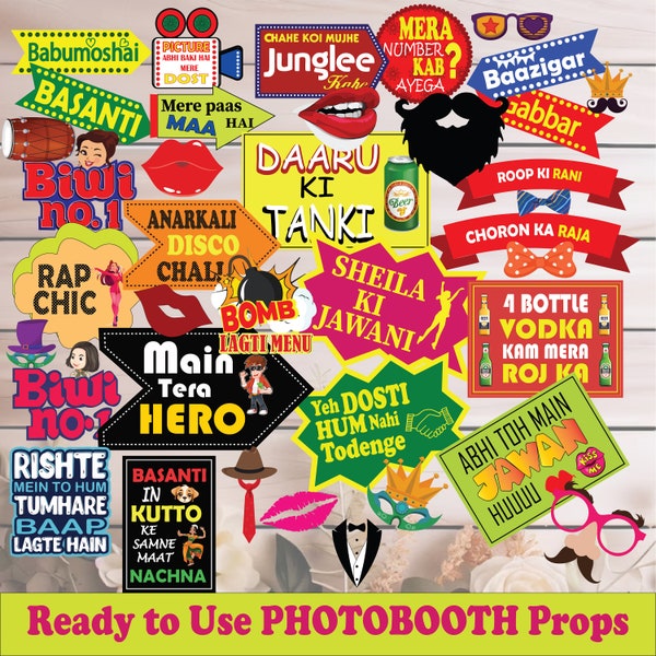 50+ Bollywood Movie Theme Photobooth Photo Props -  - Indian Movies Film Photos Desi Style, Party Signs, Wedding, Printable DIY