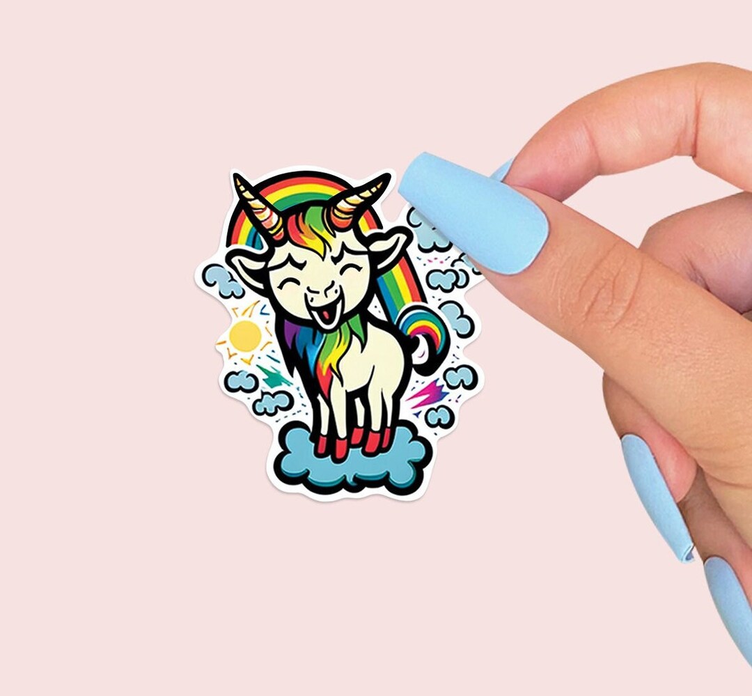Goofy Rainbow Goat Sticker - Cut Inclusive Sticker - Vinyl Stickers ...