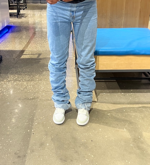 Blue Denim Stacked Jeans Made to Order -  UK
