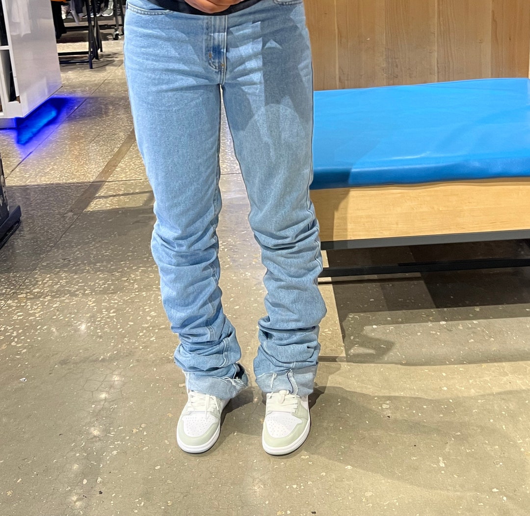 Blue Denim Stacked Jeans Made to Order Etsy