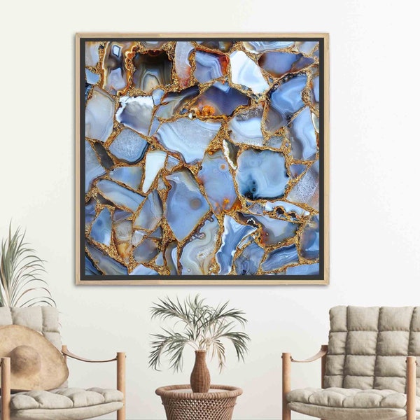 Blue and Gold Wall Art Etsy