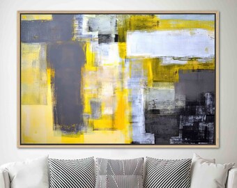 64cm Abstract 1s419m Mustard Yellow Grey Painting Kitchen Canvas Wall Art 