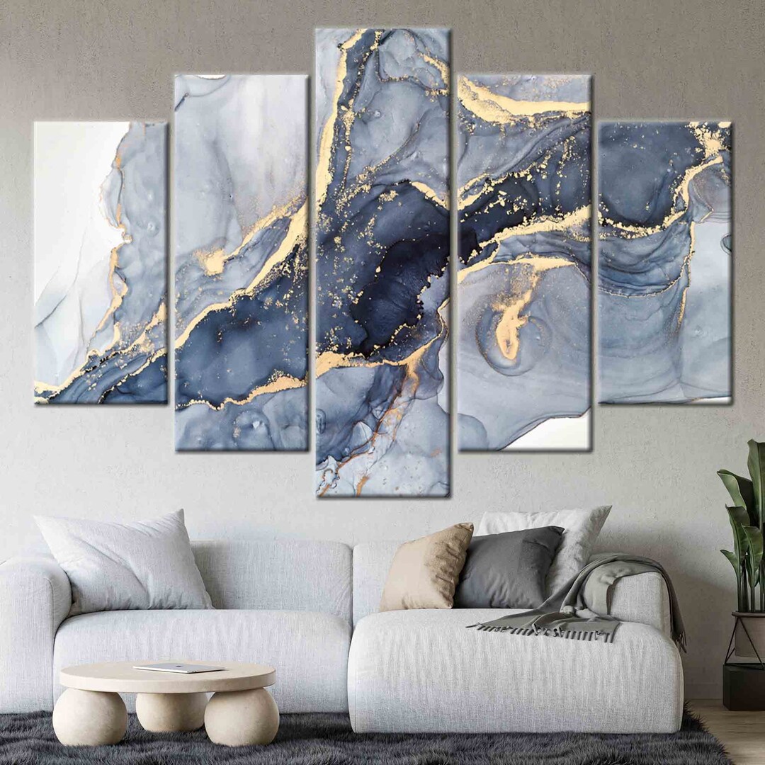 Blue Marble Canvas Gold Marble Print Modern Wall Decor - Etsy