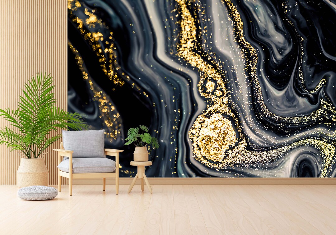 Black and Gold Marble Abstract Wall Print Gold Marble Etsy