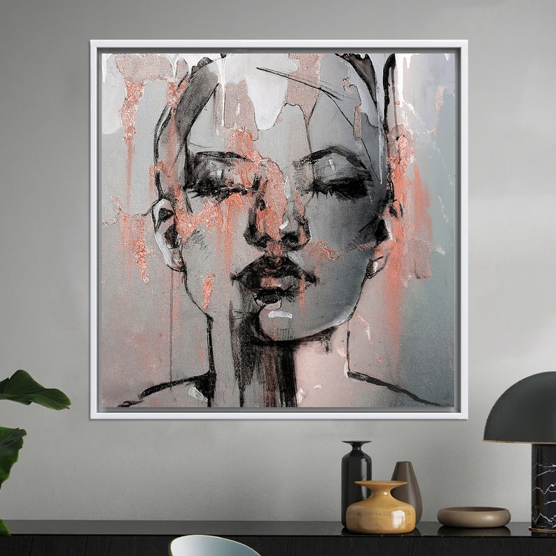 Large Canvas Wall Decor Girl Portrait Printed Abstract Etsy