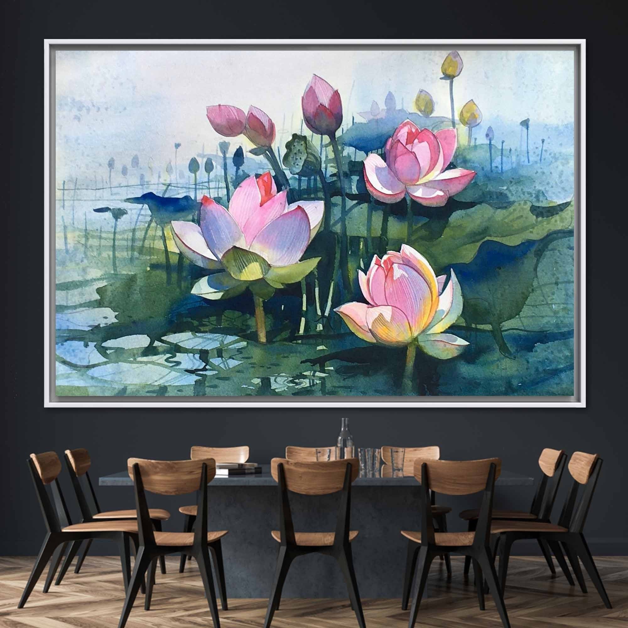 Lotus Painting Lotus Watercolor Art Flower Canvas Modern - Etsy.de