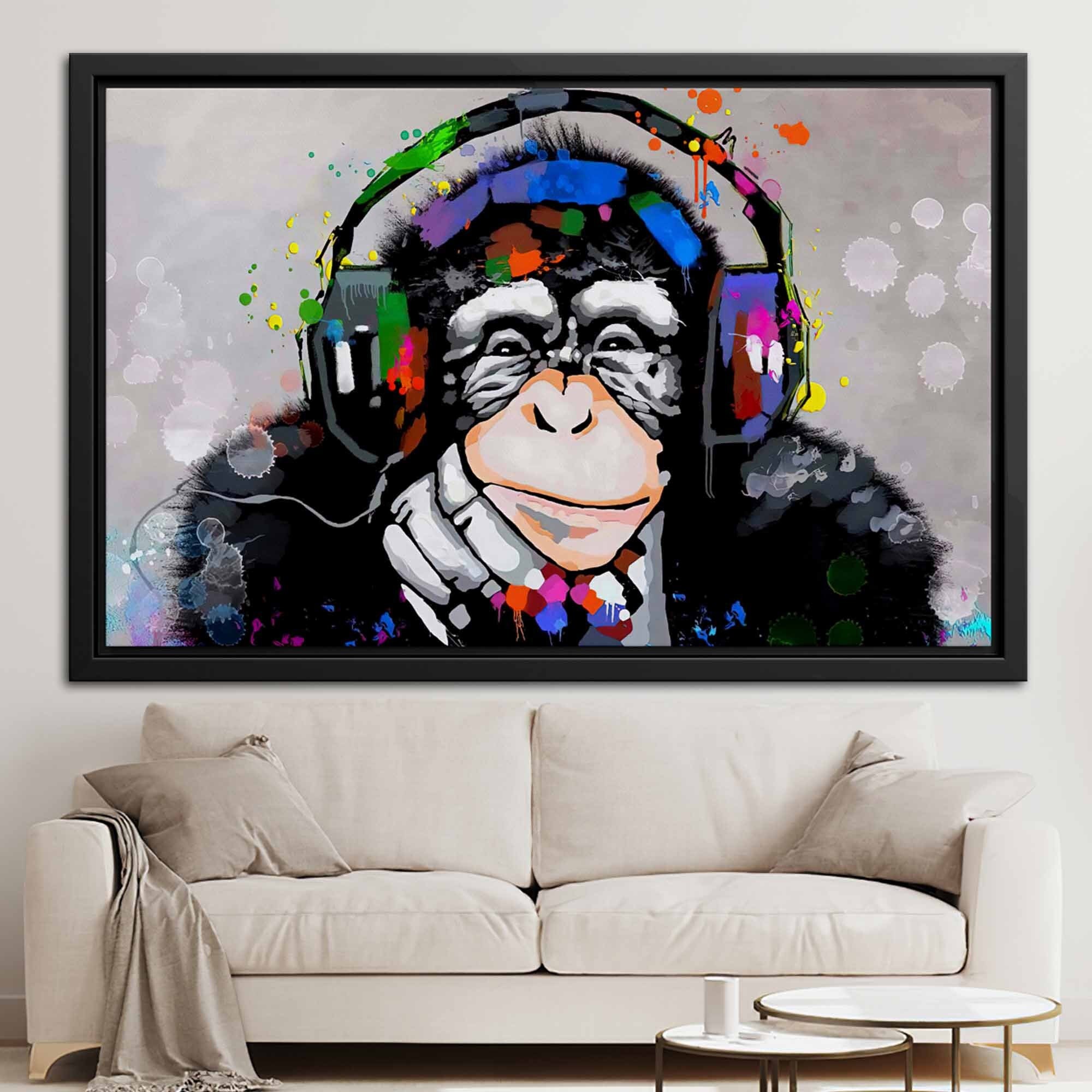 Headphone Monkey Canvas Monkey Wall Art Graffiti Monkey Etsy Canada