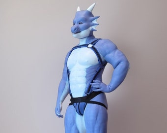 Blue Dragon-kostuum: ultieme siliconen drakentransformatieset met masker, bodysuit, handschoenen en voeten