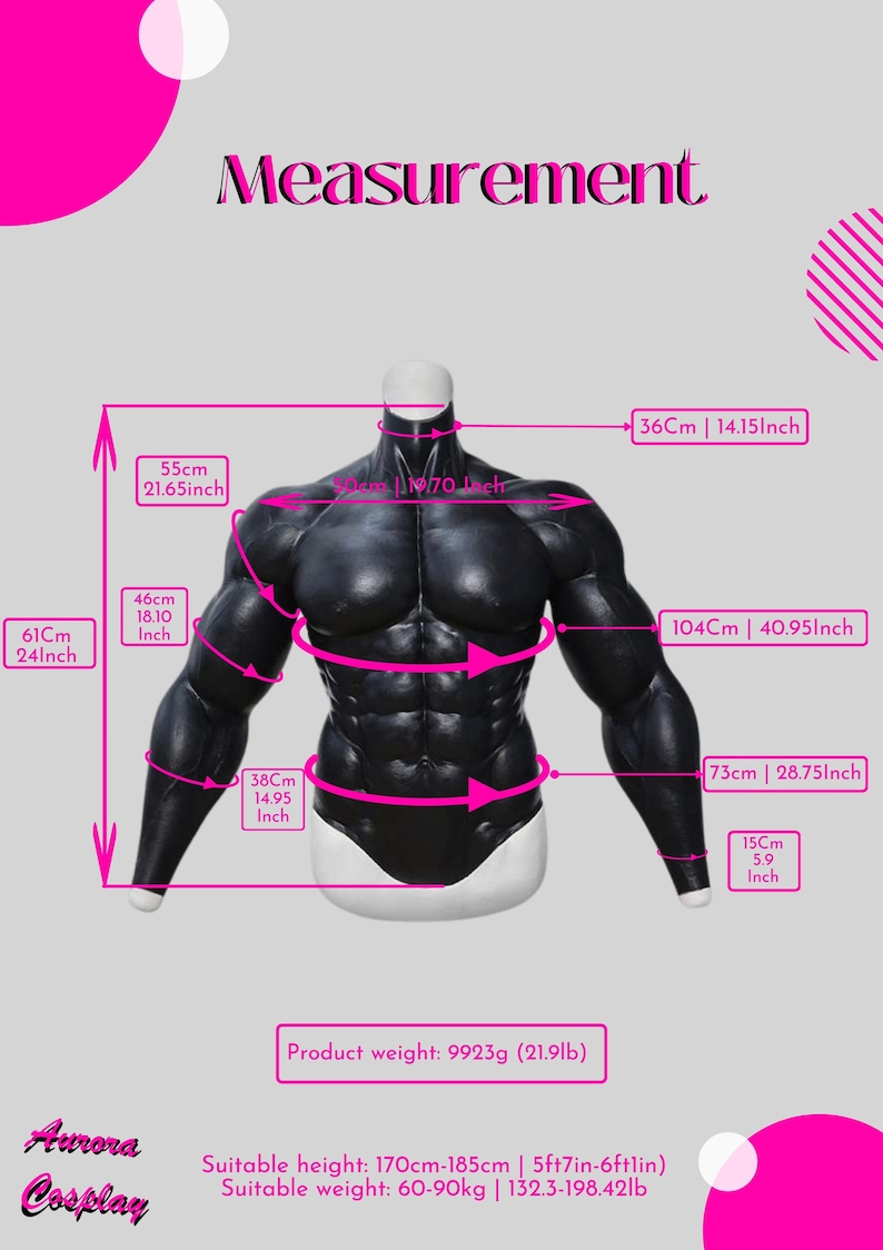 Black Upper Body Muscle Suit With Arms for Cosplay Medical Silicon Made