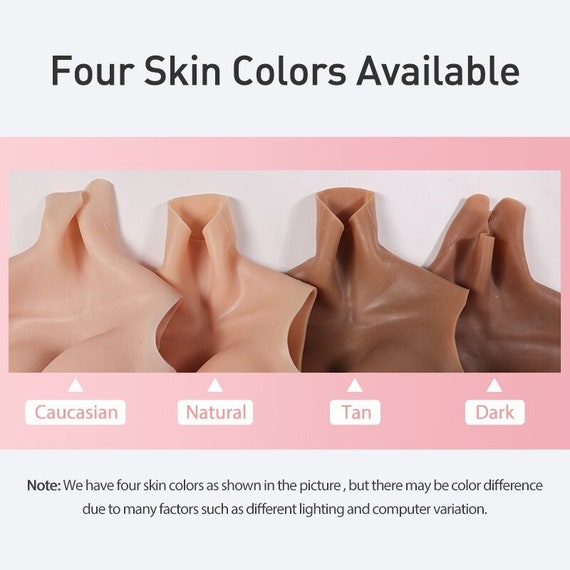 Half Body Silicone Breastplate High Collar Artificial Fake Breasts  Realistic BH Cup Breast Form for Transgender Cosplay(Size:H Cup,Color:Color  3)
