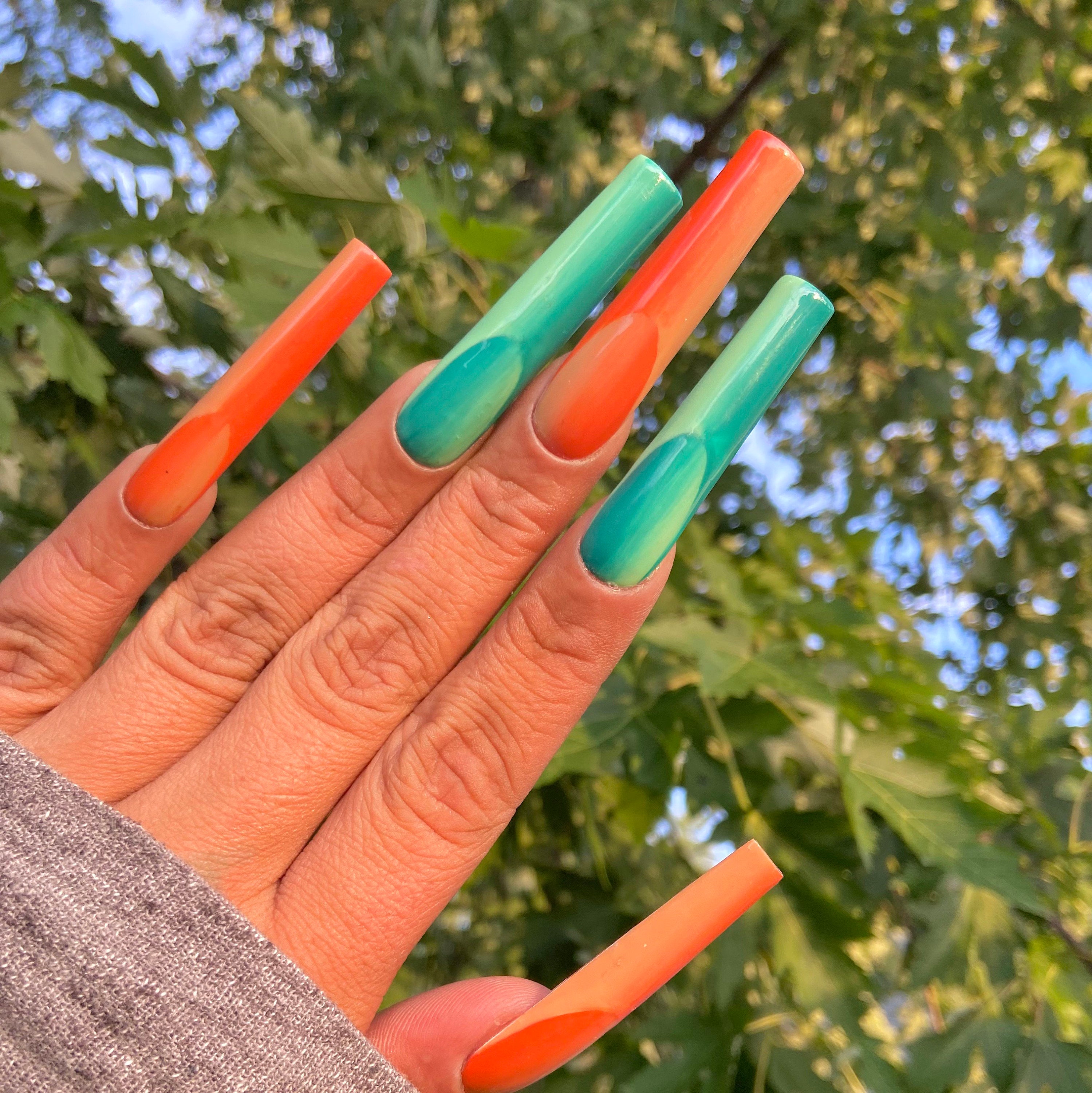 Orange Ombre Nails - Etsy