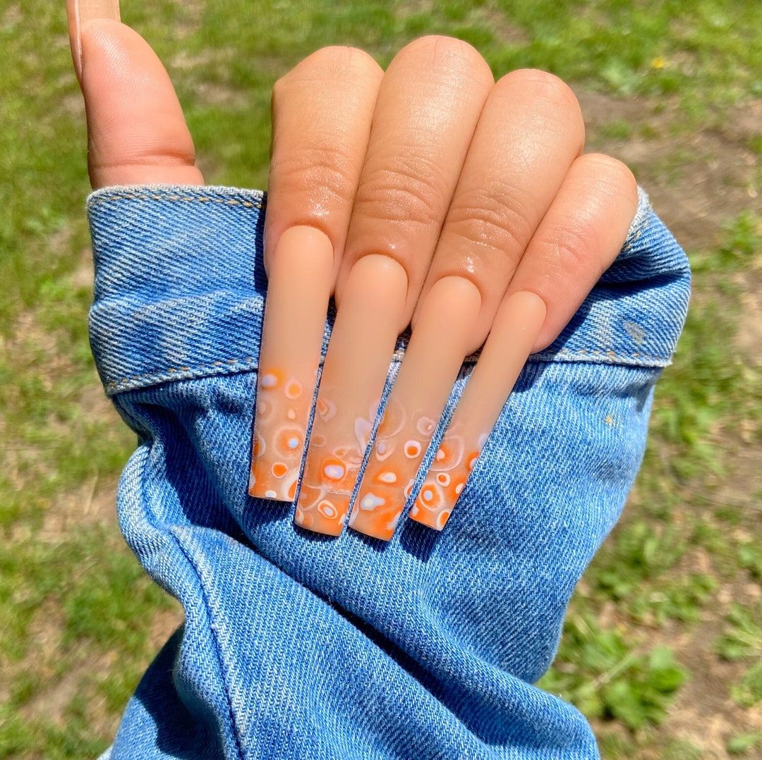 Groovy Press on Nails Orange Nails XXXL XXL XL Long Medium Etsy
