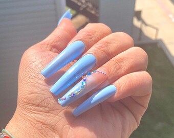 Baby Blue Periwinkle Press On Nails Xxl Coffin Nails Builder Etsy Espana