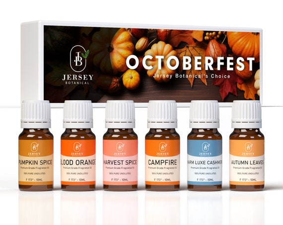 Octoberfest Set Premium Grade Fragrance Oils - Pumpkin Spice, Blood Orange, Harvest Spice, Campfire, Warm Luxe Cashmere, Autumn Leaves