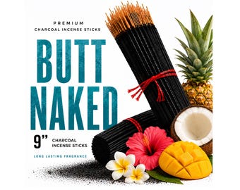 BUTT NAKED 9" Charcoal Incense Sticks Long Lasting Hand Dipped In Fragrance Oils Variety Bulk Wholesale Lot DIY