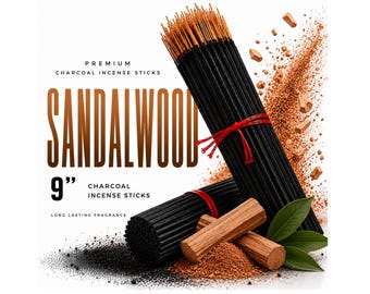 SANDALWOOD 9" Charcoal Incense Sticks Long Lasting Hand Dipped In Fragrance Oils Variety Bulk Wholesale Lot DIY