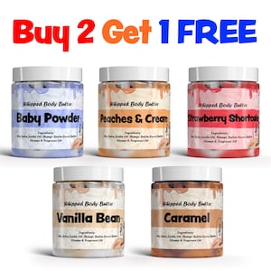 Whipped Body Butters 70+ Scents and Sample Sizes, With Shea Butter BUY 2 Get 1 FREE (Thermal Wrap included FREE)
