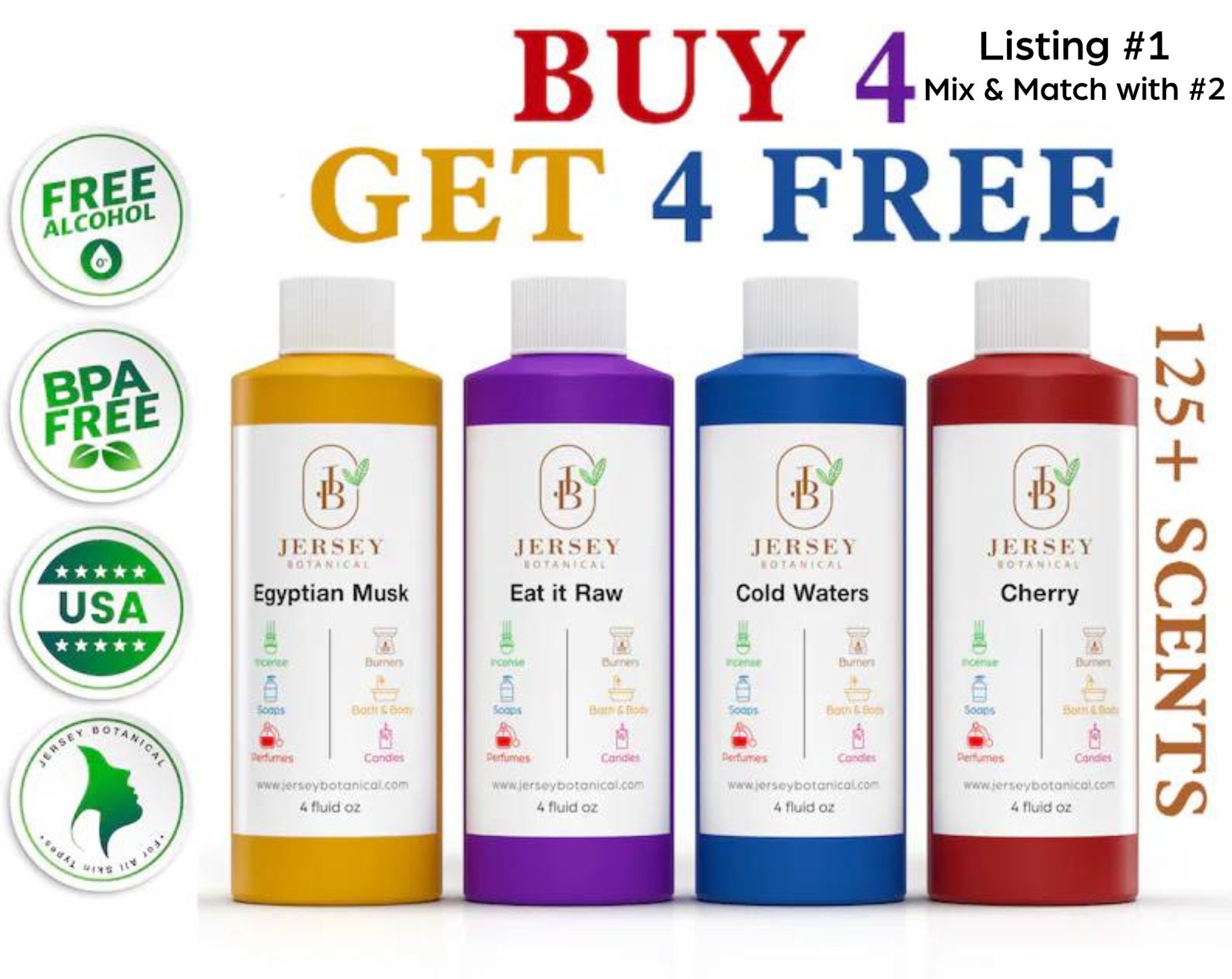 Fragrance Oil 4 oz. Scented Oils For Body, Soap Making, Candle Making,  Lotion, Perfume, Diffuser. BUY 4 Get 4 FREE