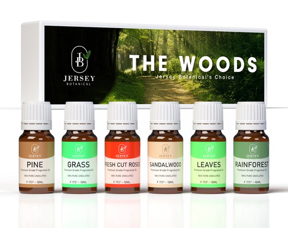 The Woods Set Premium Grade Fragrance Oils - Pine, Grass, Fresh Cut Roses, Sandalwood, Leaves, Rainforest