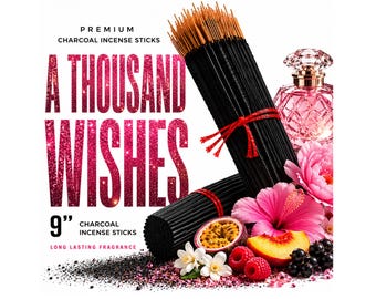 THOUSAND WISHES 9" Charcoal Incense Sticks Long Lasting Hand Dipped In Fragrance Oils Variety Bulk Wholesale Lot DIY
