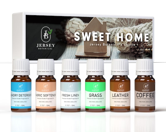 Sweet Home Set Premium Grade Fragrance Oils - Laundry Detergent, Fabric Softener, Fresh Linen, Grass, Leather, Coffee