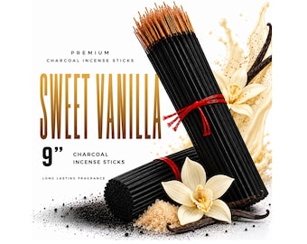 SWEET VANILLA 9" Charcoal Incense Sticks Long Lasting Hand Dipped In Fragrance Oils Variety Bulk Wholesale Lot DIY