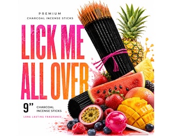 LICK Me All OVER 9" Charcoal Incense Sticks Long Lasting Hand Dipped In Fragrance Oils Variety Bulk Wholesale Lot DIY