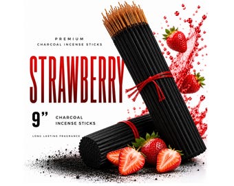 STRAWBERRY 9" Charcoal Incense Sticks Long Lasting Hand Dipped In Fragrance Oils Variety Bulk Wholesale Lot DIY