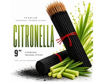 CITRONELLA 9" Charcoal Incense Sticks Long Lasting Hand Dipped In Fragrance Oils Variety Bulk Wholesale Lot DIY