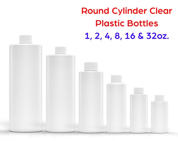 Clear Plastic Bottles Empty Round Cylinder Shape With Fine Ribbed White Cap For Fragrance Oils & Liquids